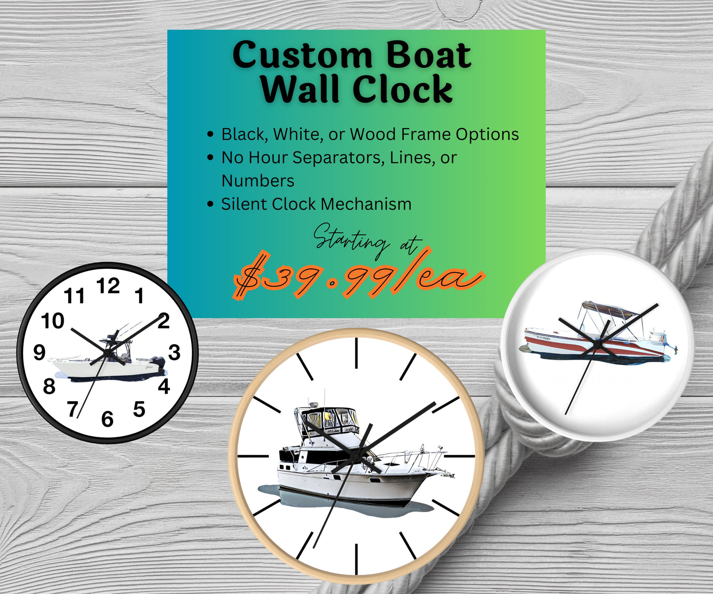 Custom Boat Design Wall clock - Personalized Boat Accessories - Makes a great gift!