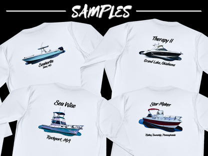 Custom Performance Boat Image Shirt - Personalized Design with your Name and Nautical Logo on Moisture Wicking, UV Protected Material