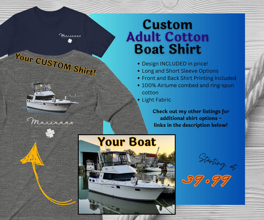 Custom Cotton Boat Image Shirt | Design with your Name and Nautical Logo | Makes a Great Gift!