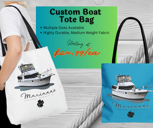 Custom Boat Design Tote Bag - Personalized Boat Accessories - Makes a great gift!