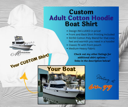 Custom Boat Image Pullover Hoodie with your Optional Text or Logo | Unique Personalization